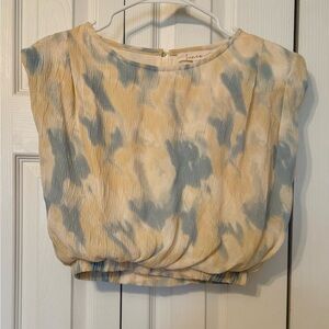 Cream and Gray Cap Sleeve Crop Blouse